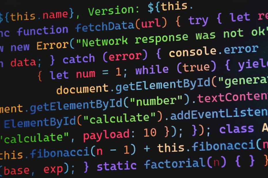 Vibrant JavaScript code displayed on a screen, highlighting programming concepts and software develo