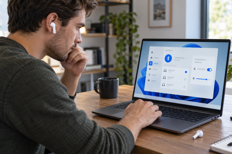 Έλεγχος των ρυθμίσεων Bluetooth και εξόδου ήχου στα Windows 11 με το ένα ασύρματο ακουστικό εκτός λειτουργίας.